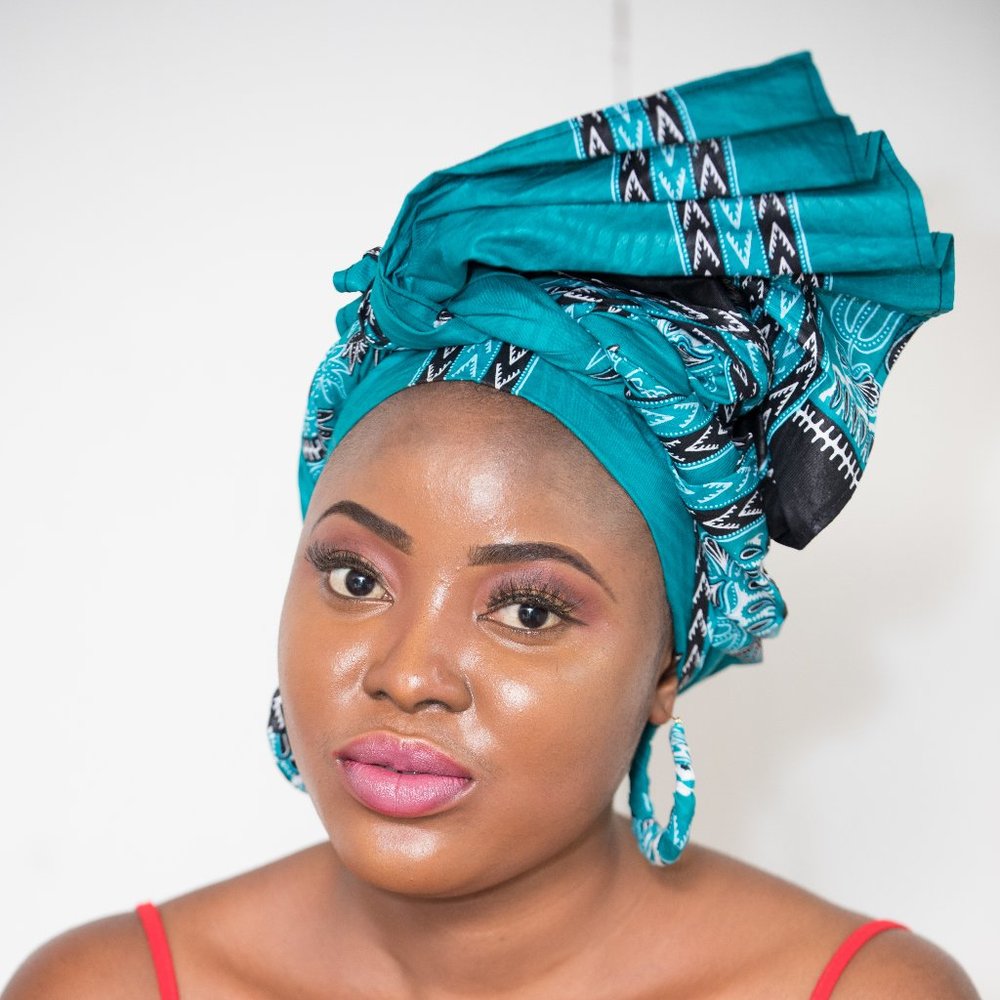 Matching African Dashiki Head Wrap & Earrings - DB